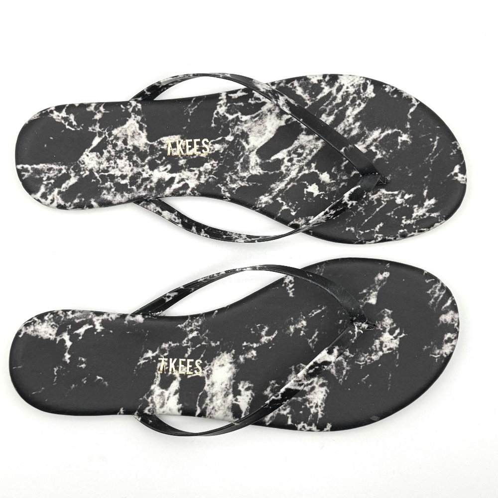 NWOT TKEES Flip Flop Sandals Black & White Marble Brand New Women's Size 6 / 37